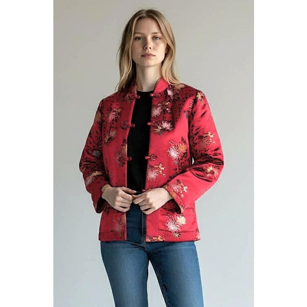 Vintage Reversible Silk Chinese Jacket Pink Red Gold Brocade Toggle Closure EUC! - Picture 2 of 7